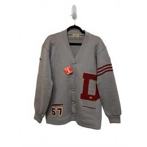 Vintage Dehen Portland ‘57 Gray Varsity Cardigan Burgundy David Douglas Large 42